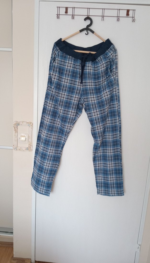 Erkek Mavi Ekoseli Rahat Pijama Altı - Görsel 2