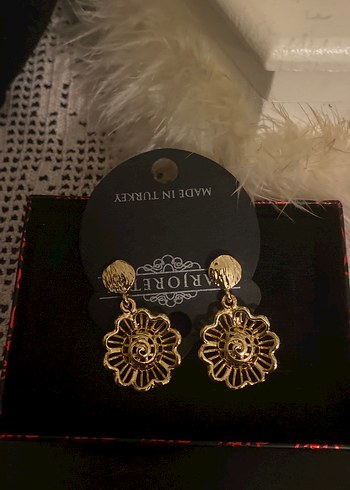 Vintage Bohem Altın Renkli Dantel Çiçek Küpe