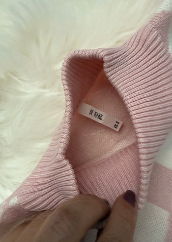 Pembe Kareli Örgü Kadın Kazak - Görsel 2