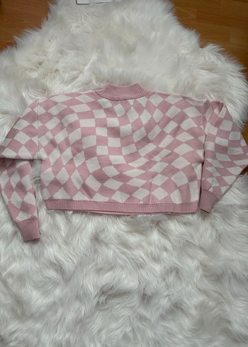 Pembe Kareli Örgü Kadın Kazak - Görsel 3