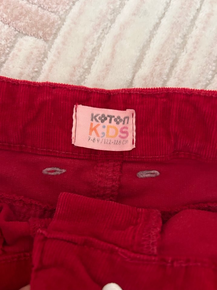 Kız Çocuk Koyu Kırmızı Süet Düğmeli Etek - Görsel 2