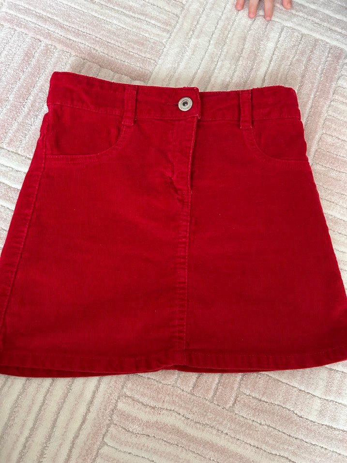Kız Çocuk Koyu Kırmızı Süet Düğmeli Etek - Görsel 3