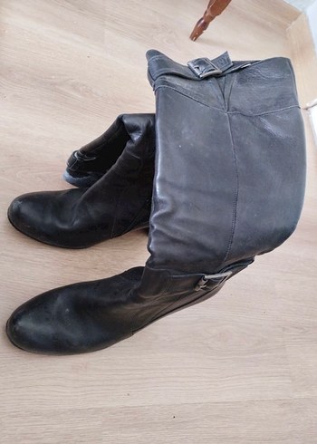 40 Beden siyah Renk Siyah Deri Tokalı Dizüstü Stiletto Çizme