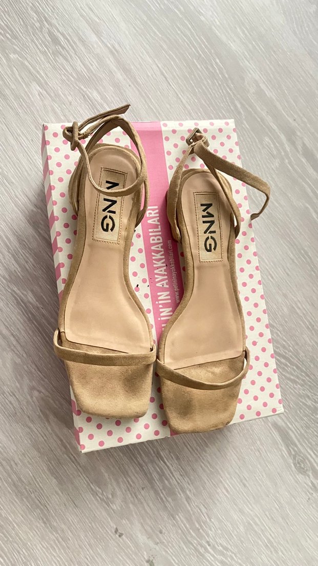 Bej Süet Topuklu Kadın Sandalet - Görsel 2