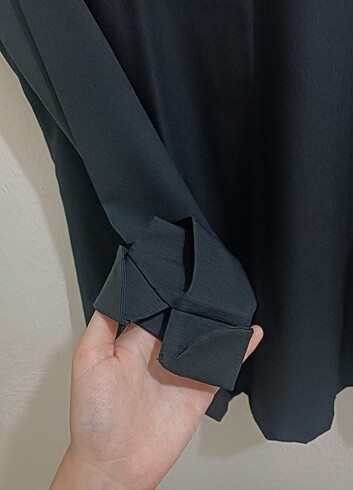 Düz fermuarlı siyah tunik gömlek