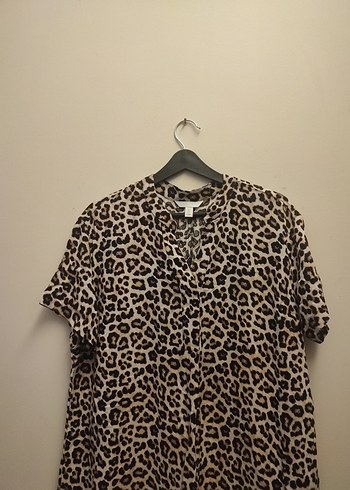 H&M Leopar Desenli V Yaka H&M Midi Elbise