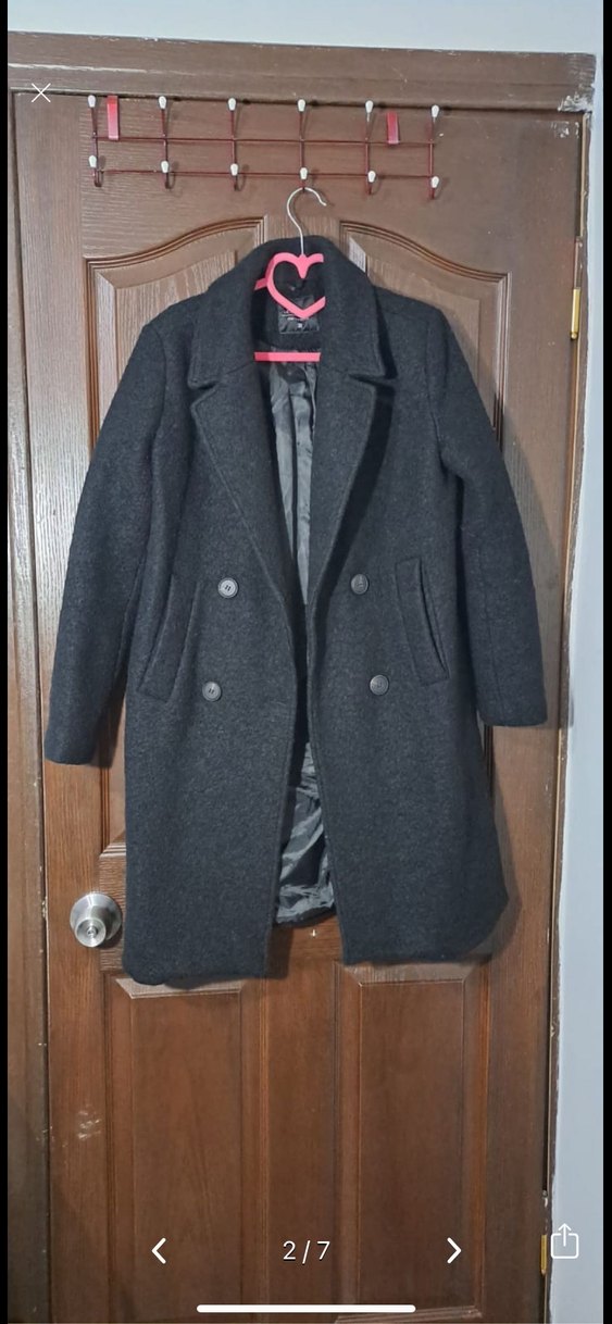 Kadın Siyah Uzun Düğmeli Yün Kaban - Görsel 2