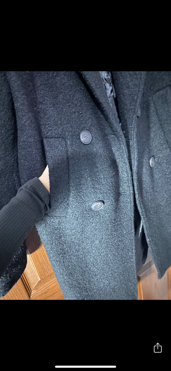 Kadın Siyah Uzun Düğmeli Yün Kaban - Görsel 4