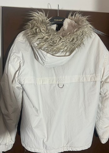 Bej Kürklü Beyaz Kadın Kışlık mont - Görsel 5