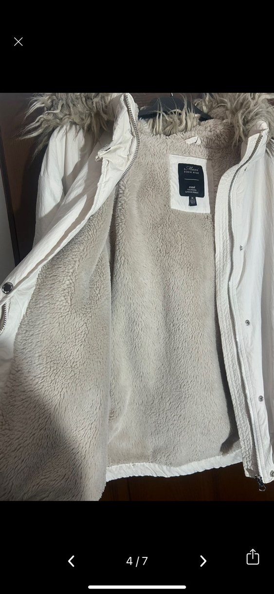 Bej Kürklü Beyaz Kadın Kışlık mont - Görsel 4
