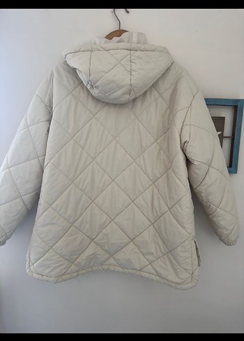 Kapüşonlu Beyaz Fermuarlı Kadın mont - Görsel 5