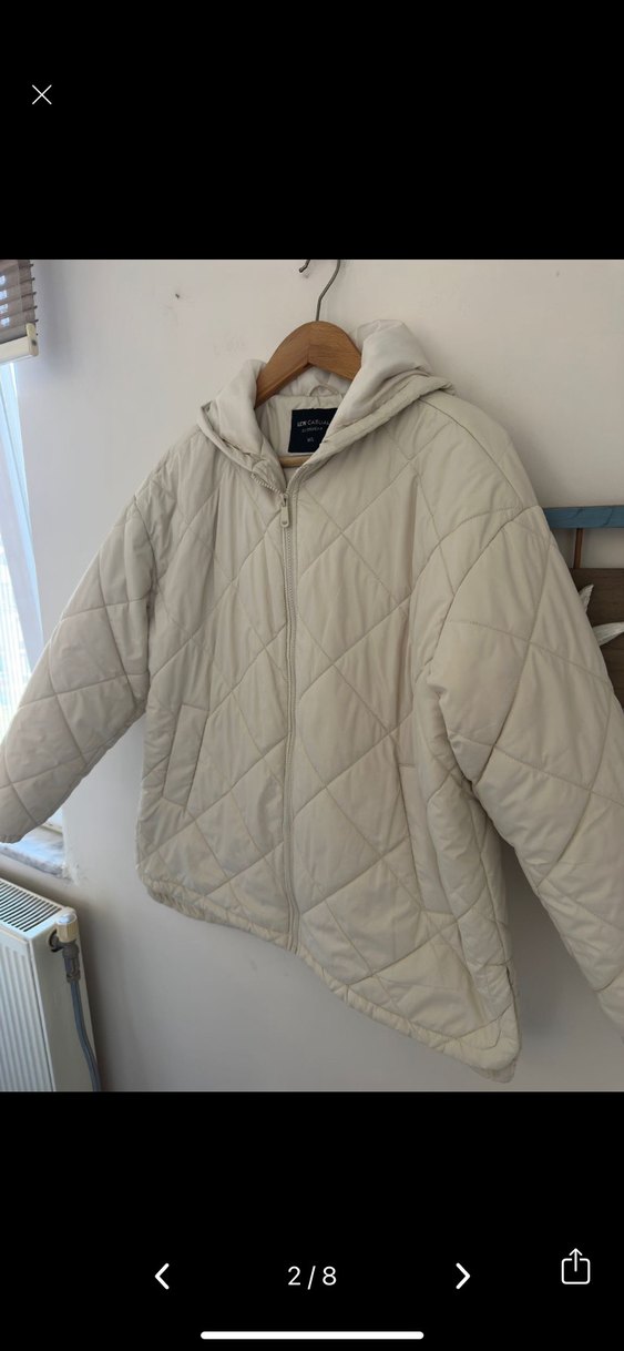 Kapüşonlu Beyaz Fermuarlı Kadın mont - Görsel 2