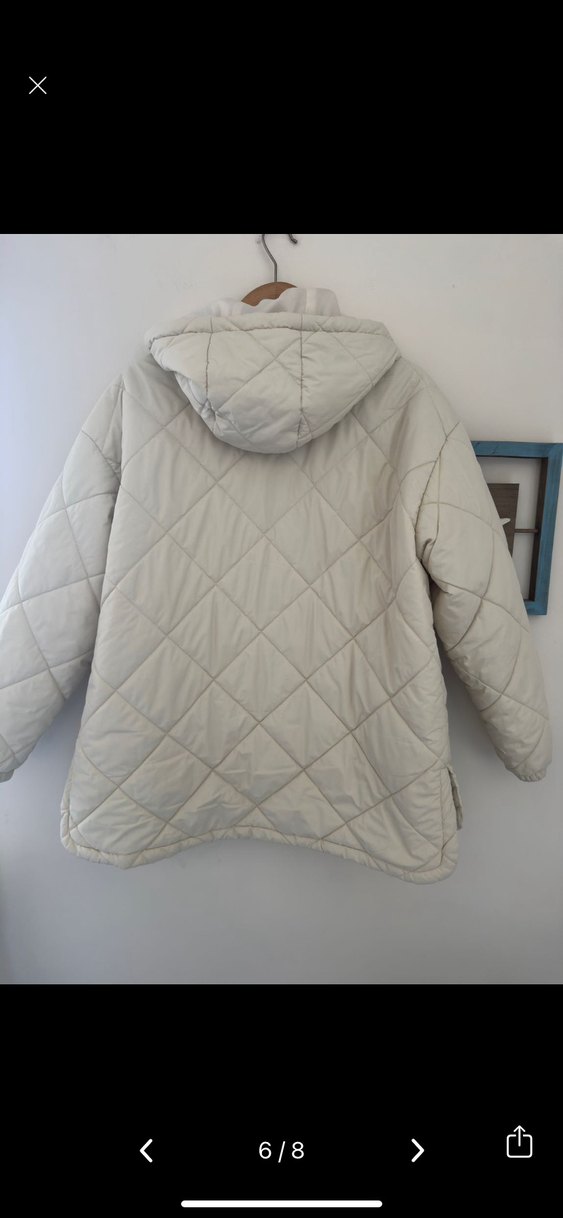 Kapüşonlu Beyaz Fermuarlı Kadın mont - Görsel 5