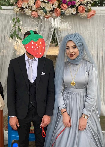 Uzun Gri Sade Nişan Elbisesi ihtiyaç fazlı