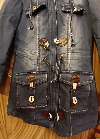 36 Beden Uzun spor Jean parka orta kalınlıkta