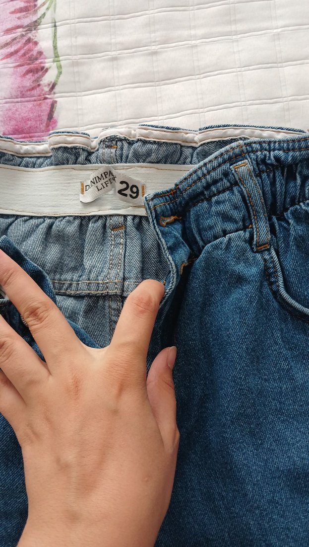 Kadın Lacivert Bol Kesim Uzun Kot Pantolon - Görsel 4