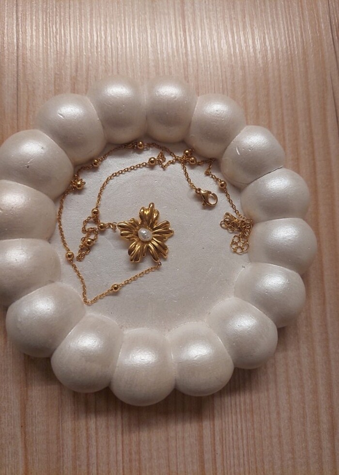 çiçekli inci detayli kolye - Görsel 2