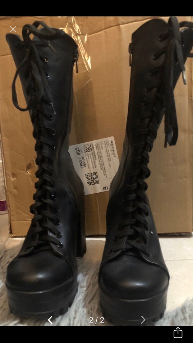 Siyah Deri Platform Topuklu Gotik Kadın Bot - Görsel 2