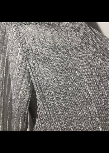 Gri V Yaka Pilili Kadın parkak Kazak bluz - Görsel 2