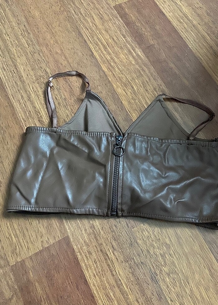 Deri Kahverengi Büstiyer - Görsel 2