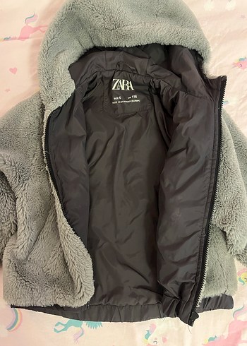 Kapüşonlu Gri Peluş Kız Ceketi - Görsel 2