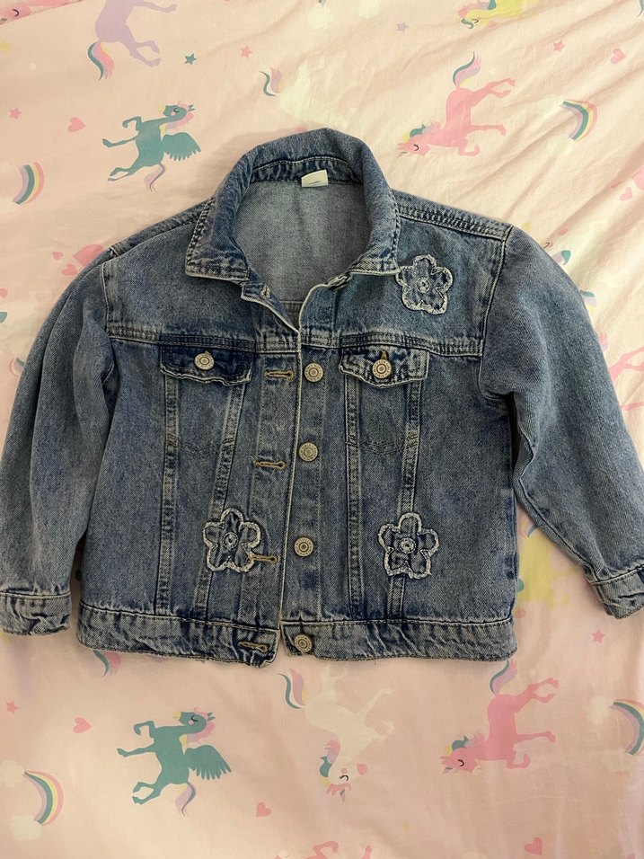 Nakışlı Kız çocuk  Mavi Düğmeli Denim Ceket - Görsel 2