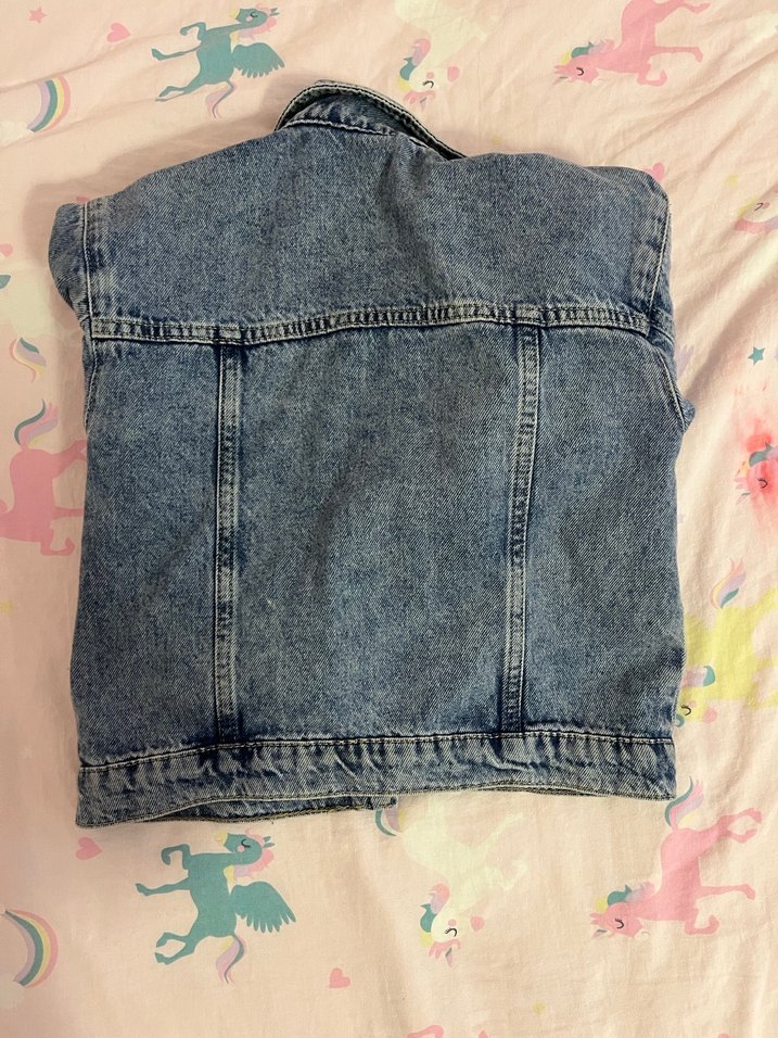 Nakışlı Kız çocuk  Mavi Düğmeli Denim Ceket - Görsel 3