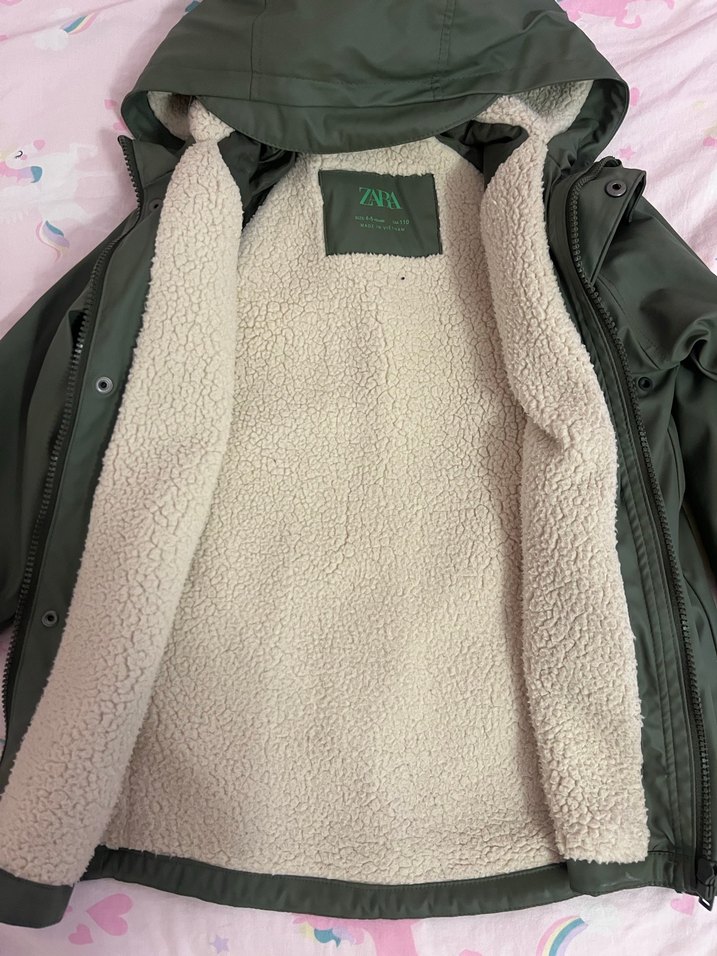 Kız-Erkek Çocuk Haki Fermuarlı Yağmurluk - Görsel 2