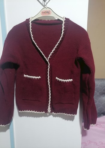 Bordo Kadın Örgü Hırka - Görsel 4