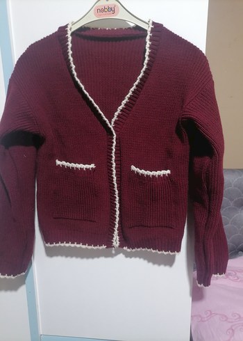 Bordo Kadın Örgü Hırka - Görsel 3