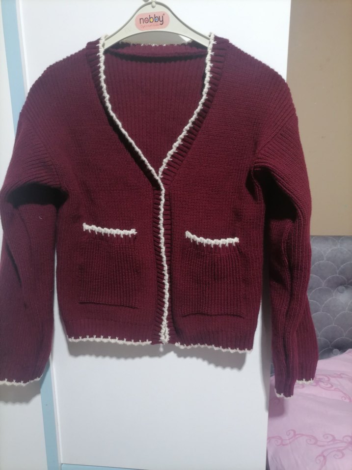 Bordo Kadın Örgü Hırka - Görsel 2