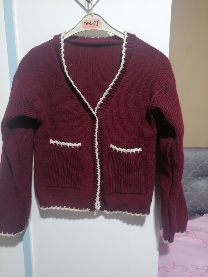 Bordo Kadın Örgü Hırka - Görsel 4