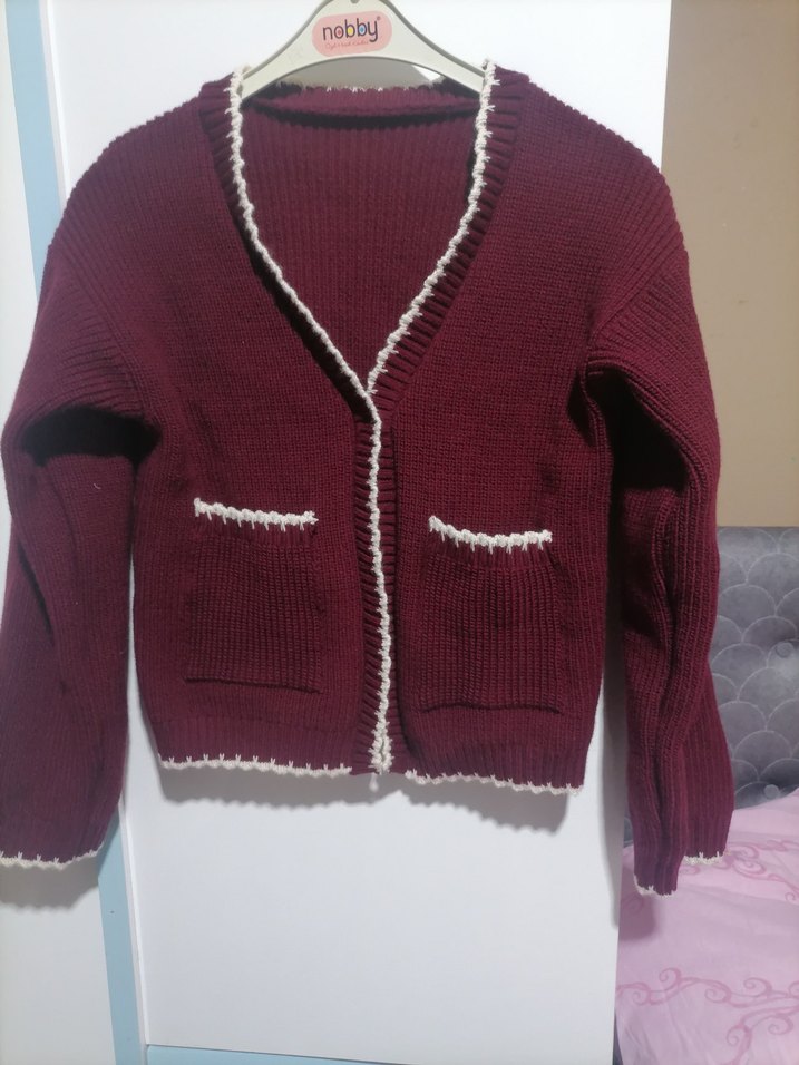 Bordo Kadın Örgü Hırka - Görsel 3