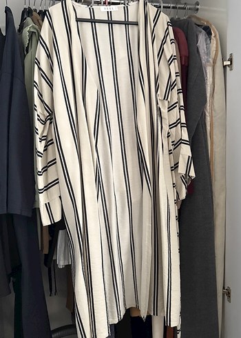 Uzun Boylu Geniş Kesim Çizgili Kadın Kimono