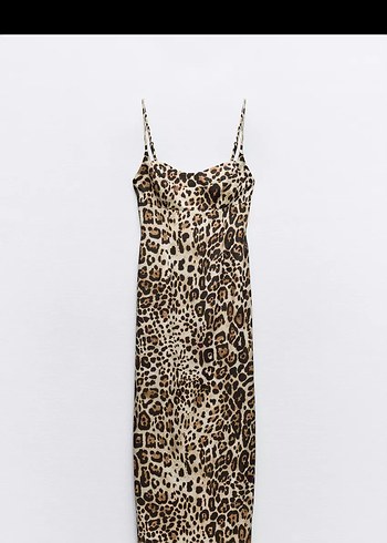 Zara Leopar Desenli Uzun Saten Elbise Zara