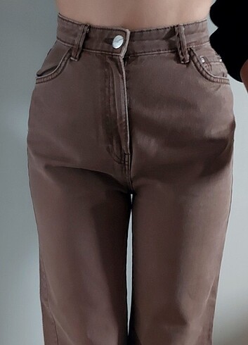 Bershka Kahverengi Yüksel Bel Wide Leg Pantolon