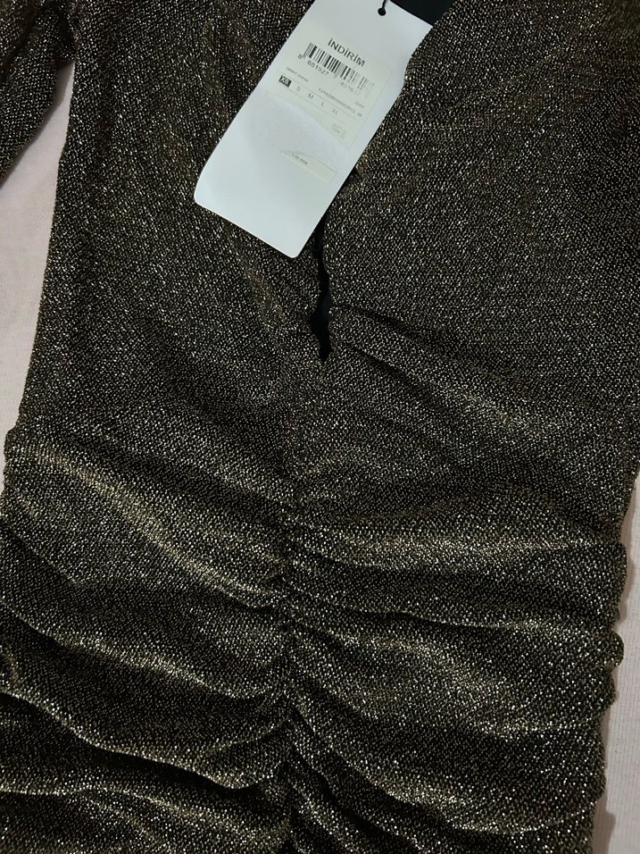 Kahverengi Pilili Uzun Kollu Kadın Abiye Elbise - Görsel 2