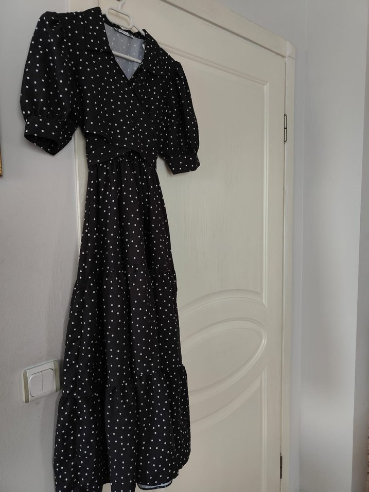 Puantiye Desenli Uzun Bohem Elbise - Görsel 5