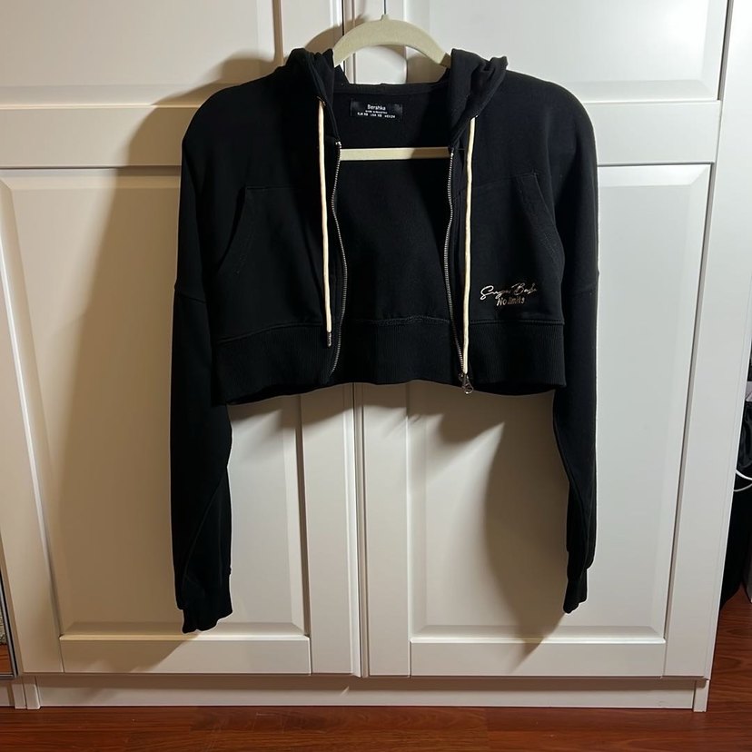 Siyah Fermuarlı Yüksek Yaka Crop Sweatshirt - Görsel 2