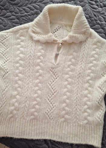 Bohem Gri Örgü Kadın Kazak - Görsel 2