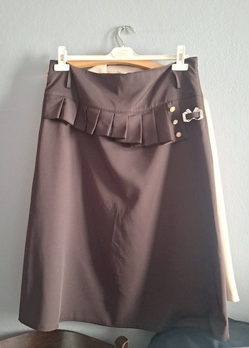 Düğmeli, Uzun Kahverengi Hamile Eteği - Görsel 2