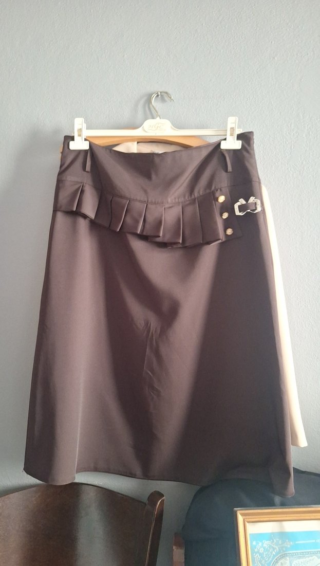 Düğmeli, Uzun Kahverengi Hamile Eteği - Görsel 2