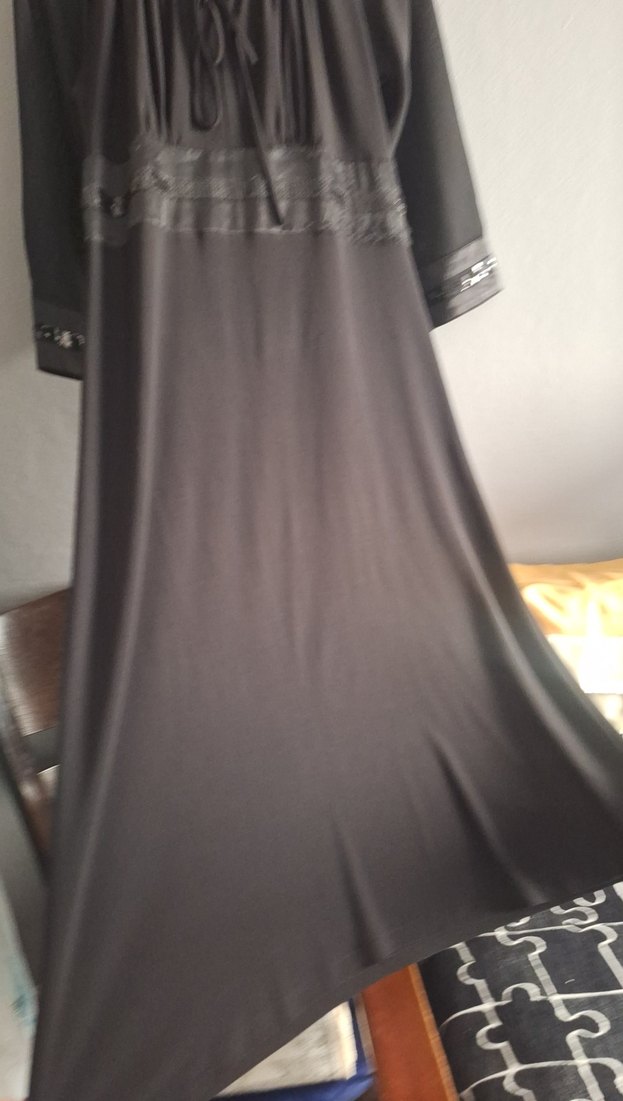 Uzun Kollu Siyah Gotik Uzun Elbise - Görsel 4