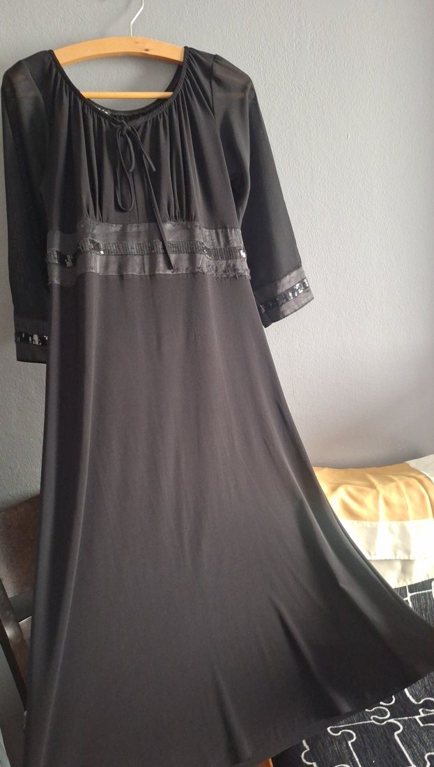 Uzun Kollu Siyah Gotik Uzun Elbise - Görsel 5