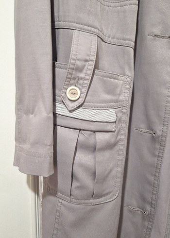 Gri Midi Düğmeli Kadın Trençkot - Görsel 3