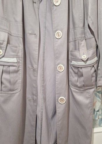 Gri Midi Düğmeli Kadın Trençkot - Görsel 4