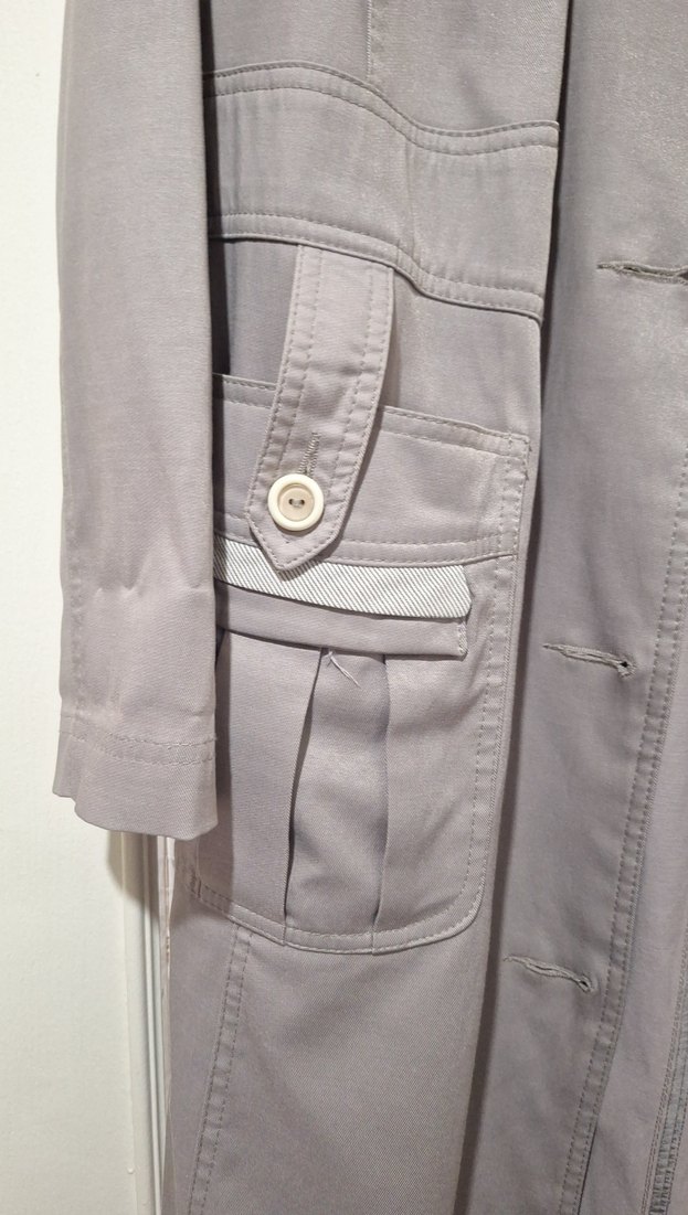 Gri Midi Düğmeli Kadın Trençkot - Görsel 3