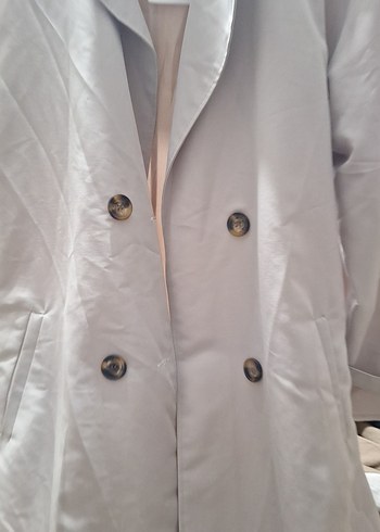 Bej Midi Kadın Trençkot Düğmeli Kısa Kollu - Görsel 2