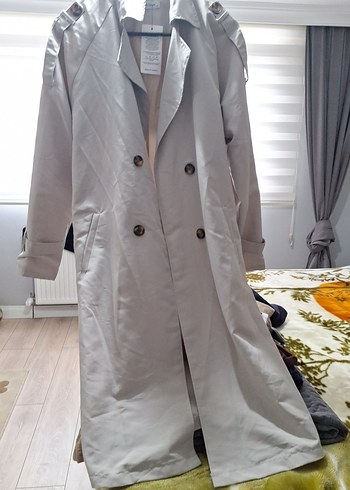 Bej Midi Kadın Trençkot Düğmeli Kısa Kollu - Görsel 3