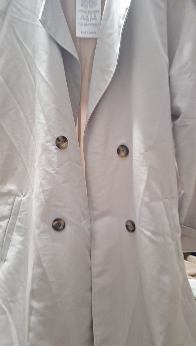 Bej Midi Kadın Trençkot Düğmeli Kısa Kollu - Görsel 2